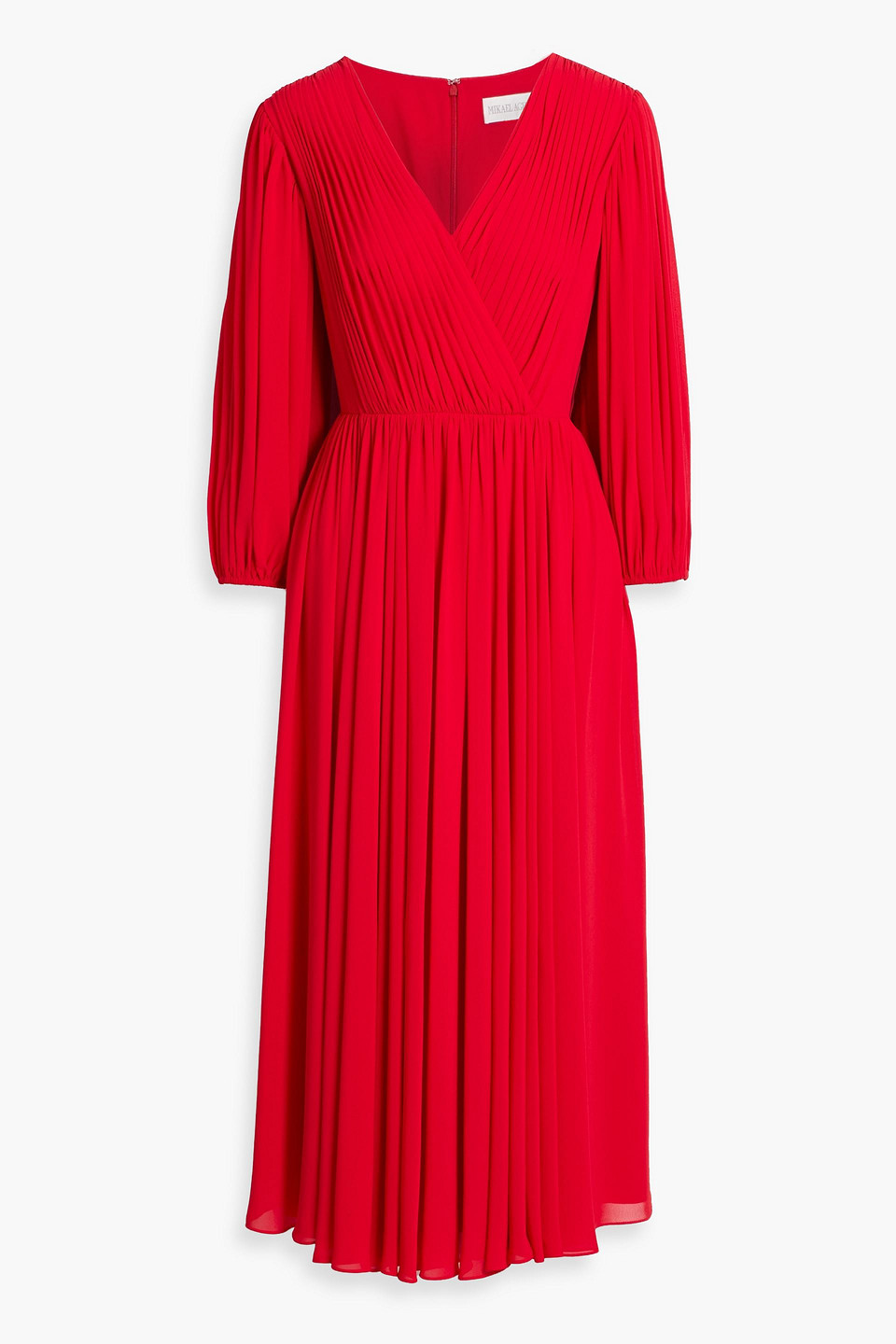 Mikael Aghal Wrap-effect Pintucked Chiffon Midi Dress In Red