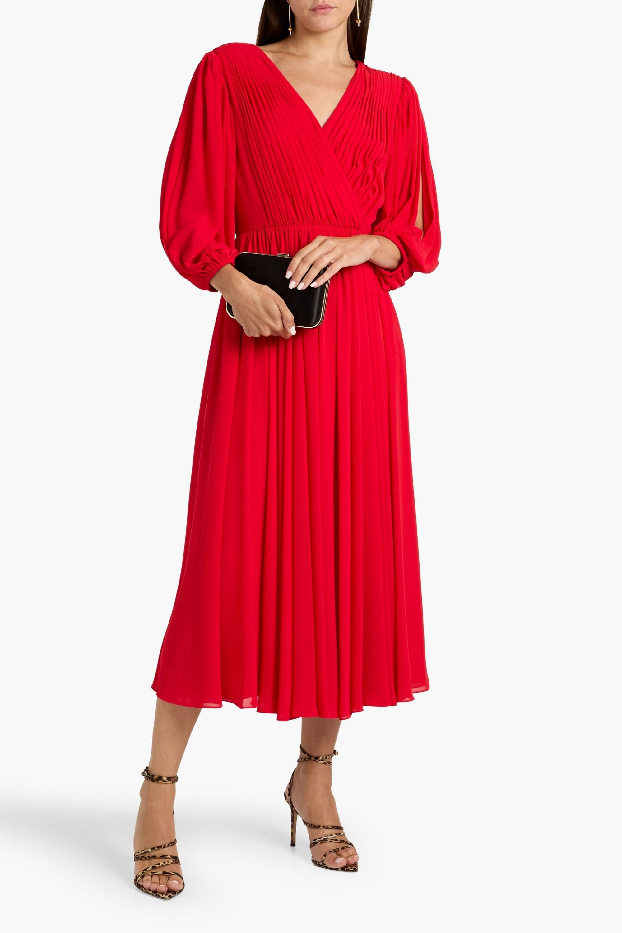MIKAEL AGHAL Wrap-effect pintucked chiffon midi dress