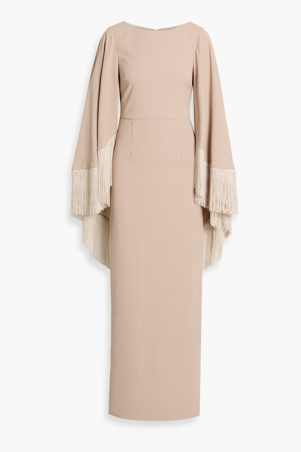 Mikael Aghal Fringed Crepe Gown In Neutral