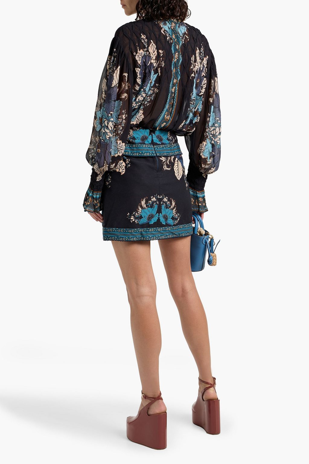 FARM RIO Floral-print crepe de chine blouse