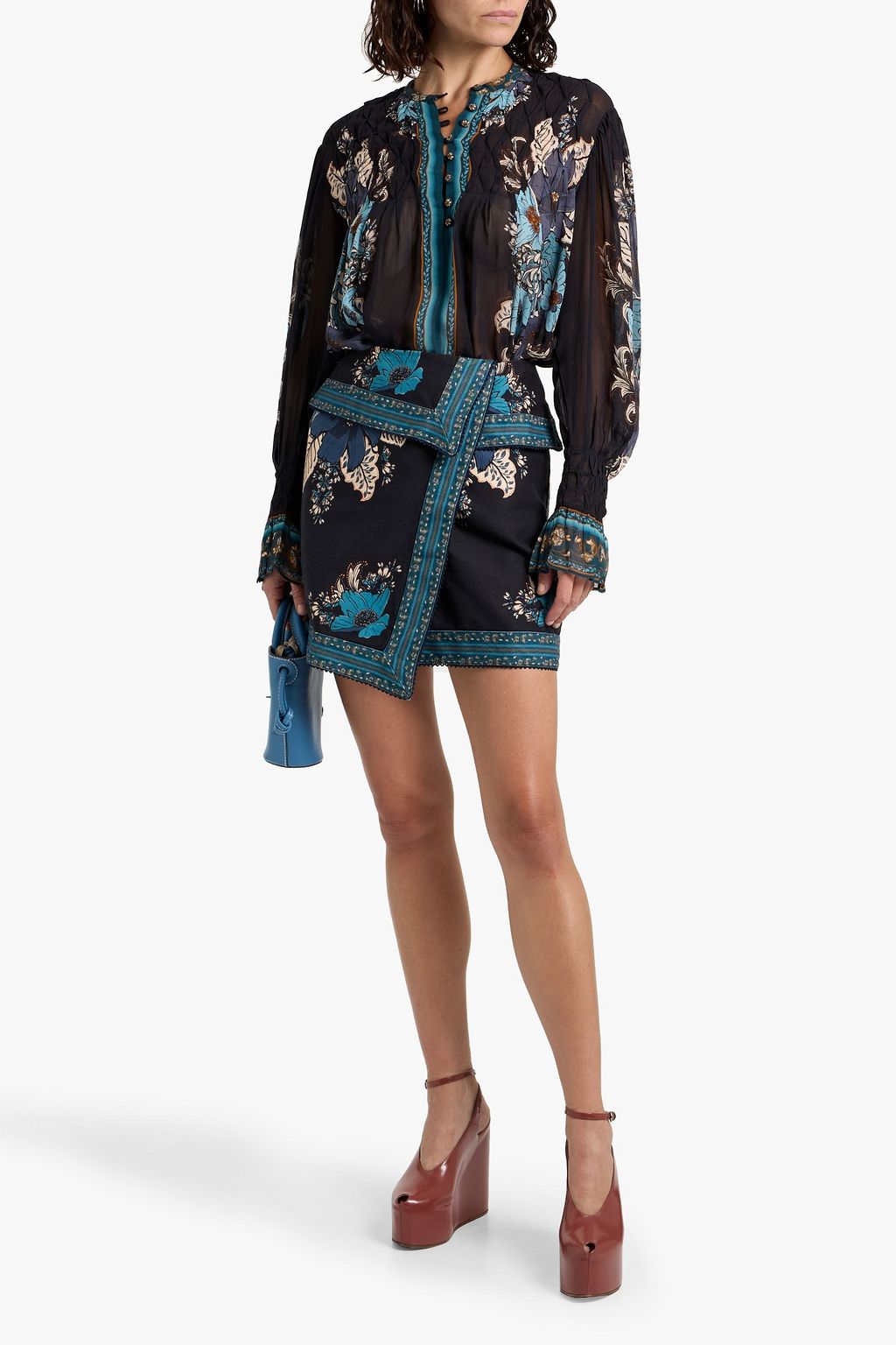 FARM RIO Floral-print crepe de chine blouse