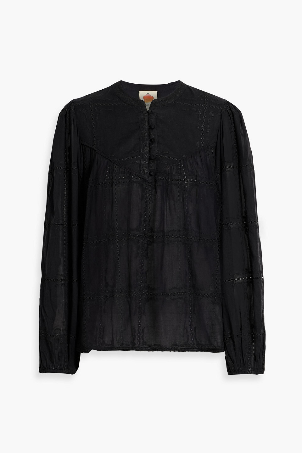 Farm Rio Embroidered Cotton-voile Top In Black