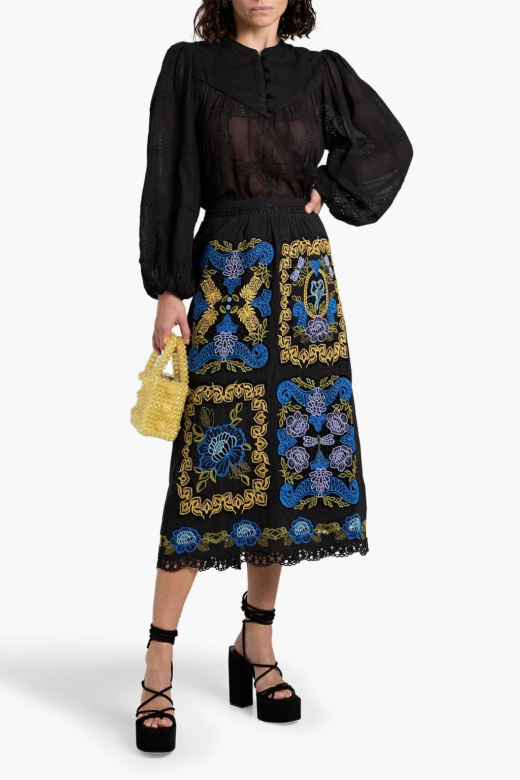 FARM RIO Embroidered cotton-voile top
