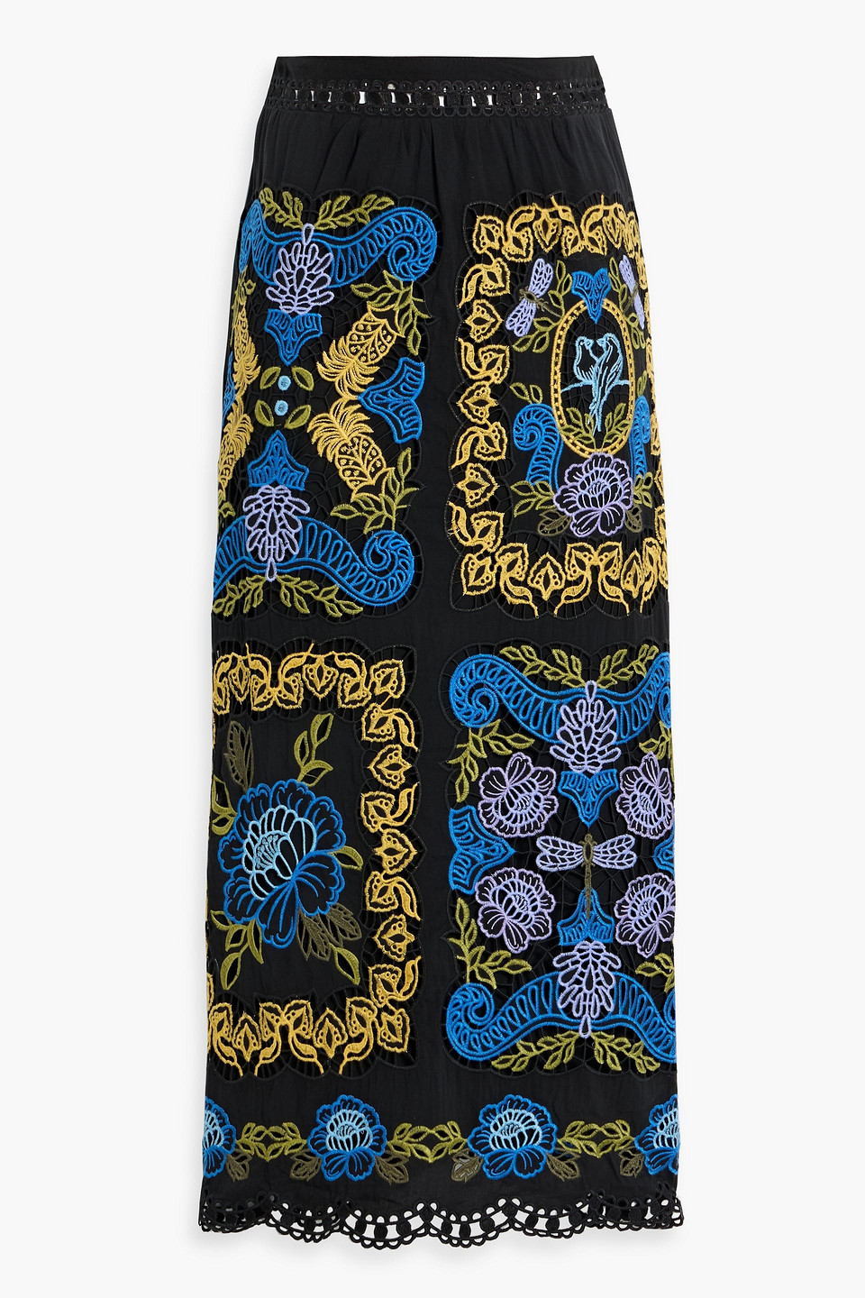 Farm Rio Cotton-guipure Lace Midi Skirt In Black
