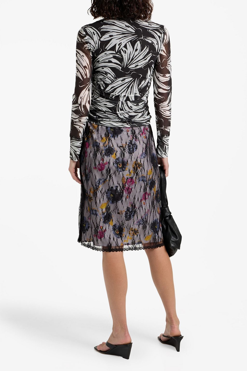 FARM RIO Ruched printed stretch-mesh top