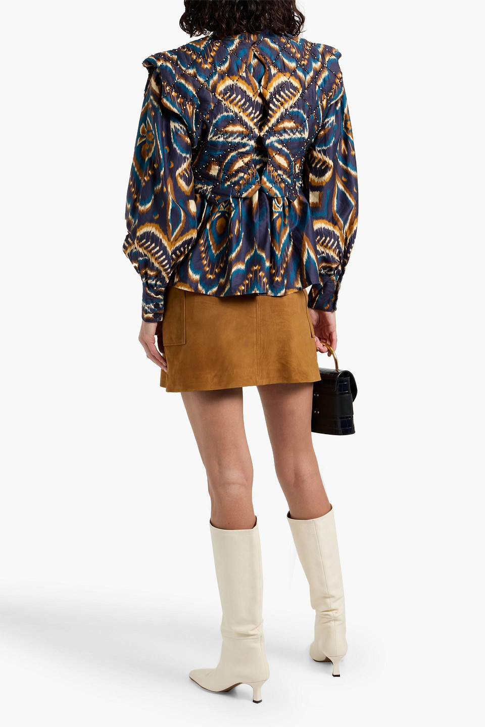 Farm Rio Blue Pineapple Ikat Long Sleeve Matelasse Blouse In Blue