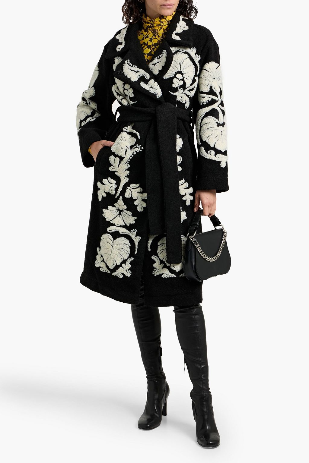 FARM RIO Belted jacquard-fleece coat