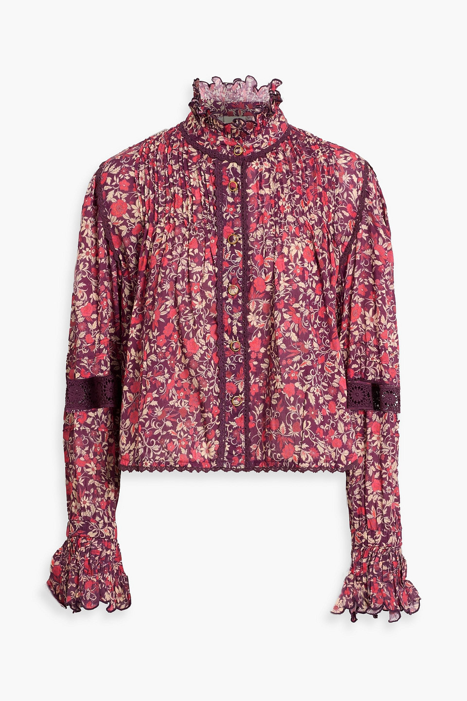 Farm Rio Floral-print Cotton-voile Blouse In Multi