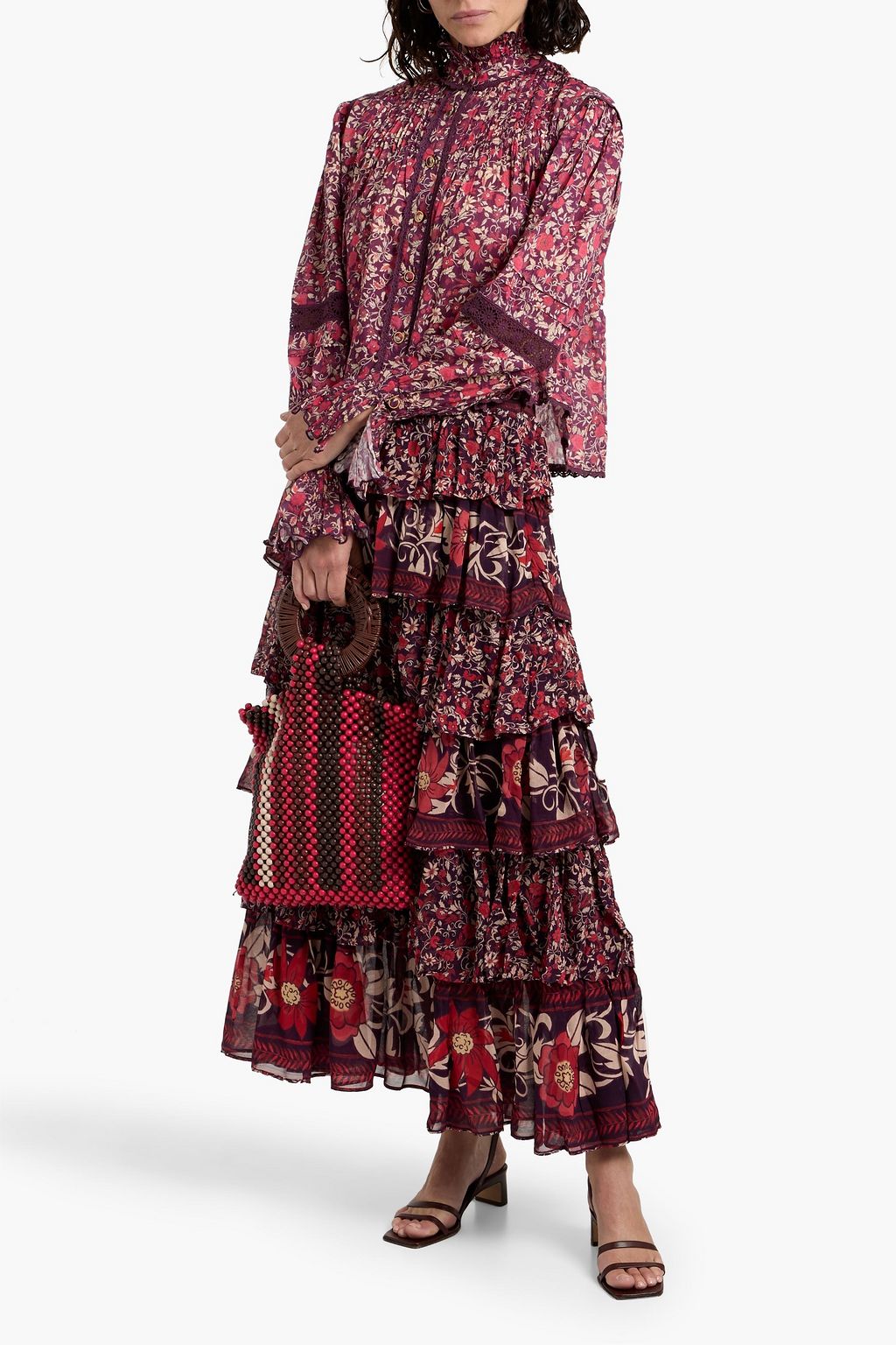 FARM RIO Floral-print cotton-voile blouse