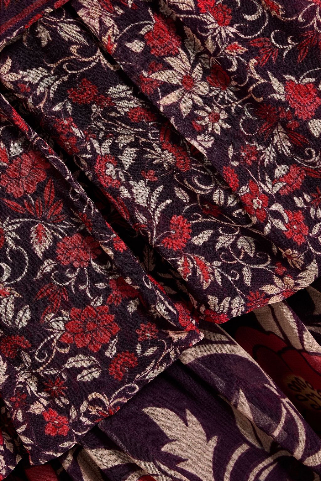 FARM RIO Tiered floral-print crepe de chine maxi skirt
