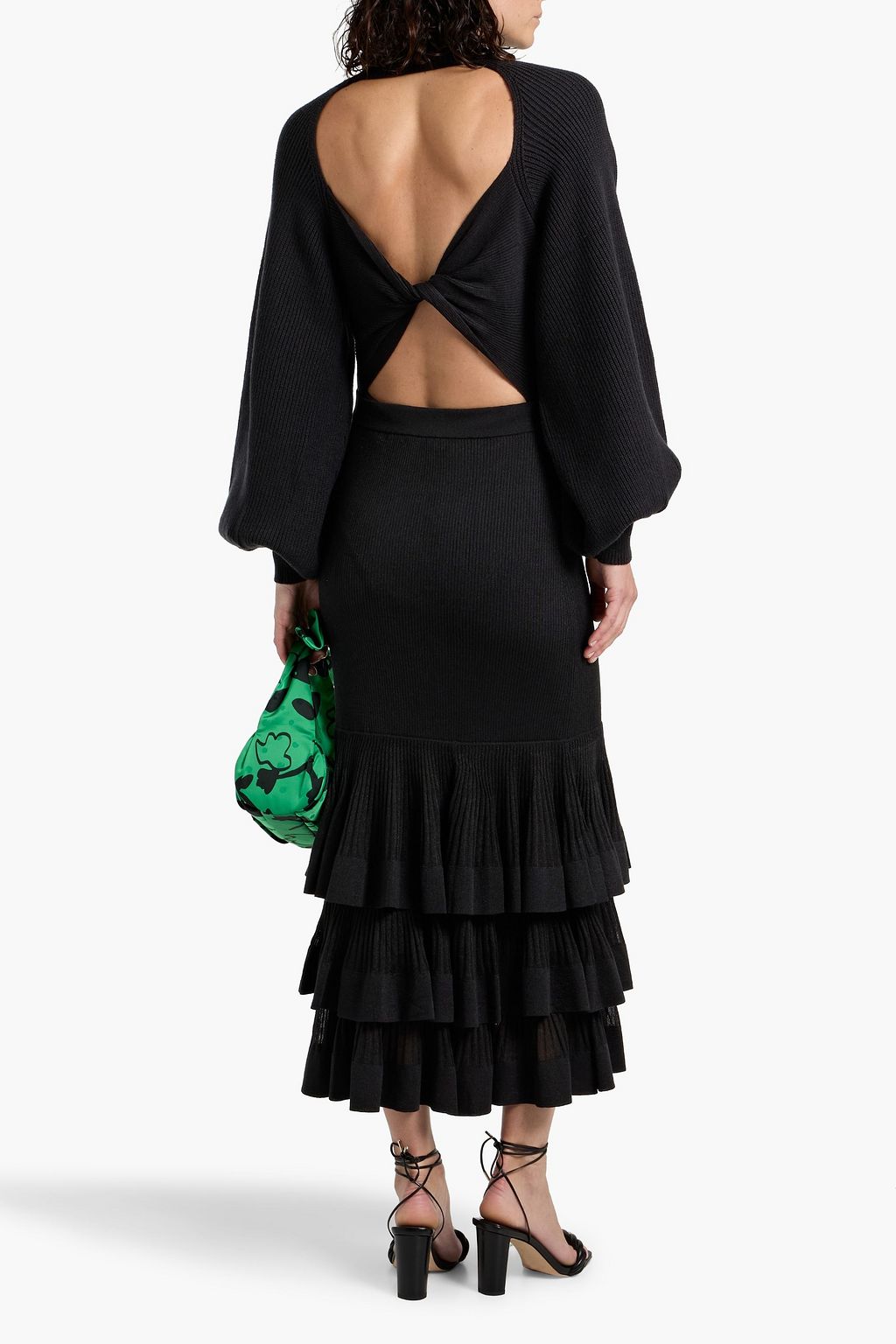 ZIMMERMANN Tiered metallic ribbed-knit midi skirt