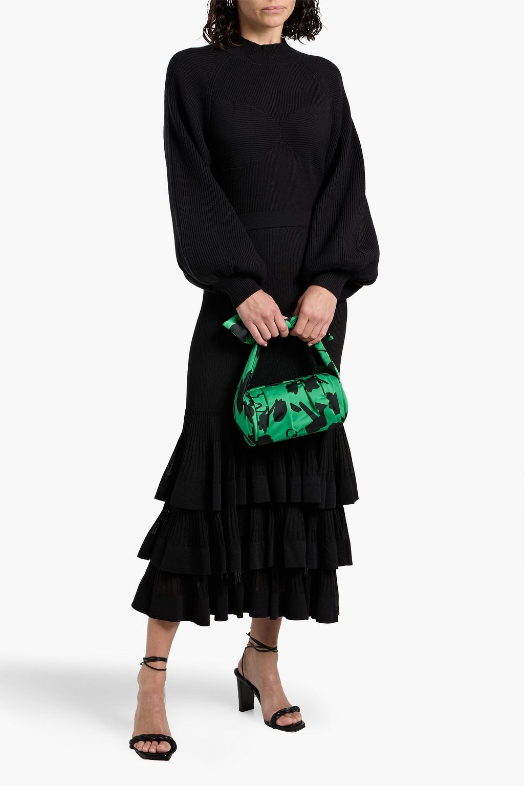 ZIMMERMANN Tiered metallic ribbed-knit midi skirt