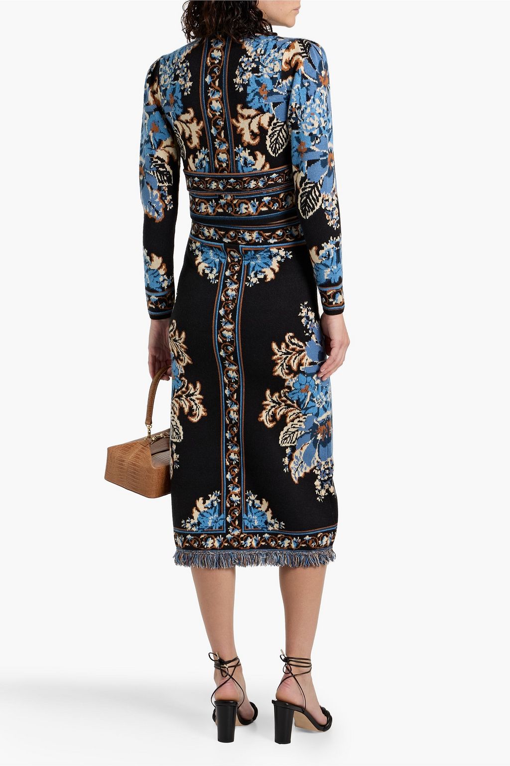 FARM RIO Fringed jacquard-knit midi skirt