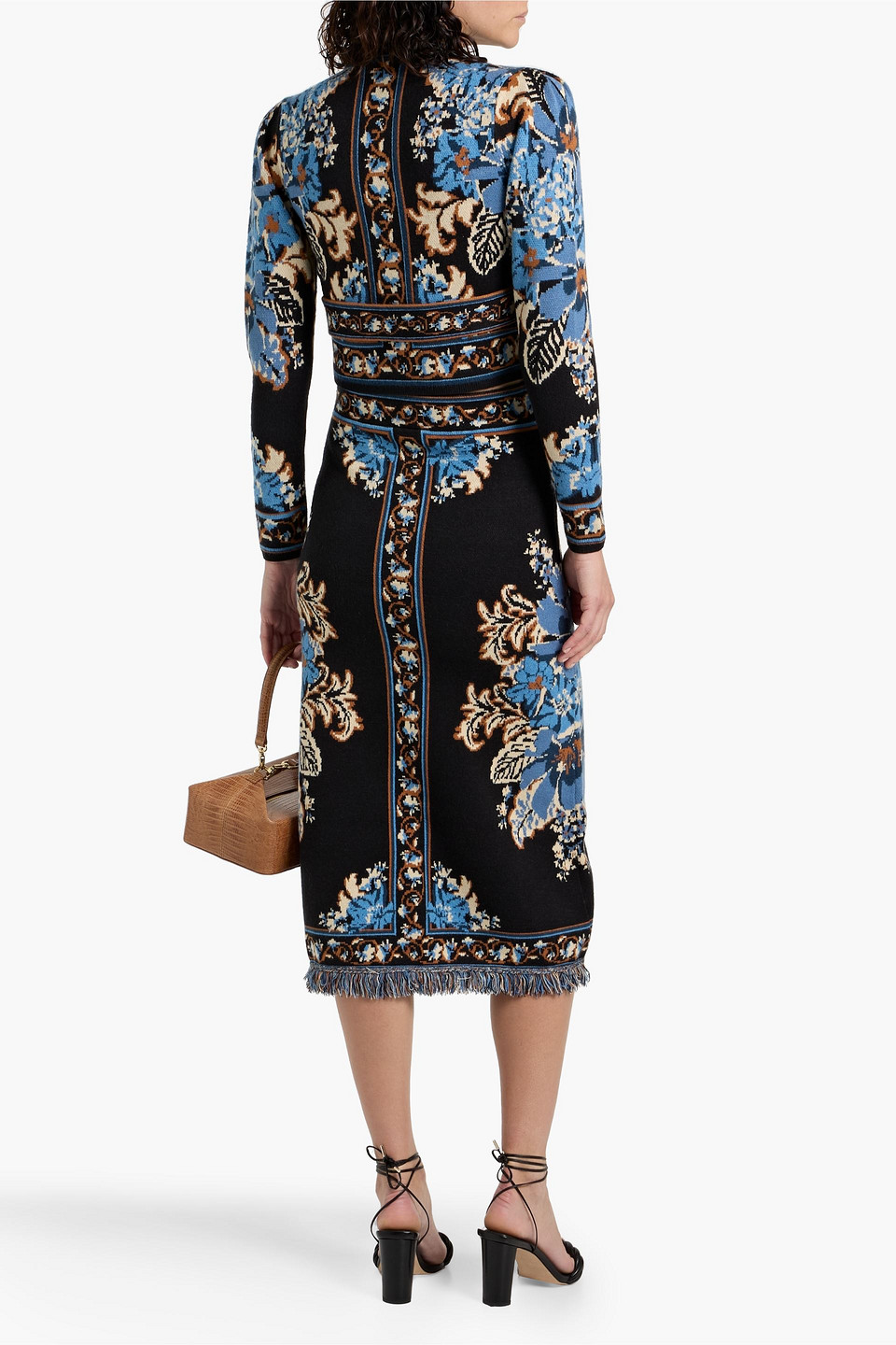 Farm Rio Black Blossom Tapestry Knit Skirt In Black