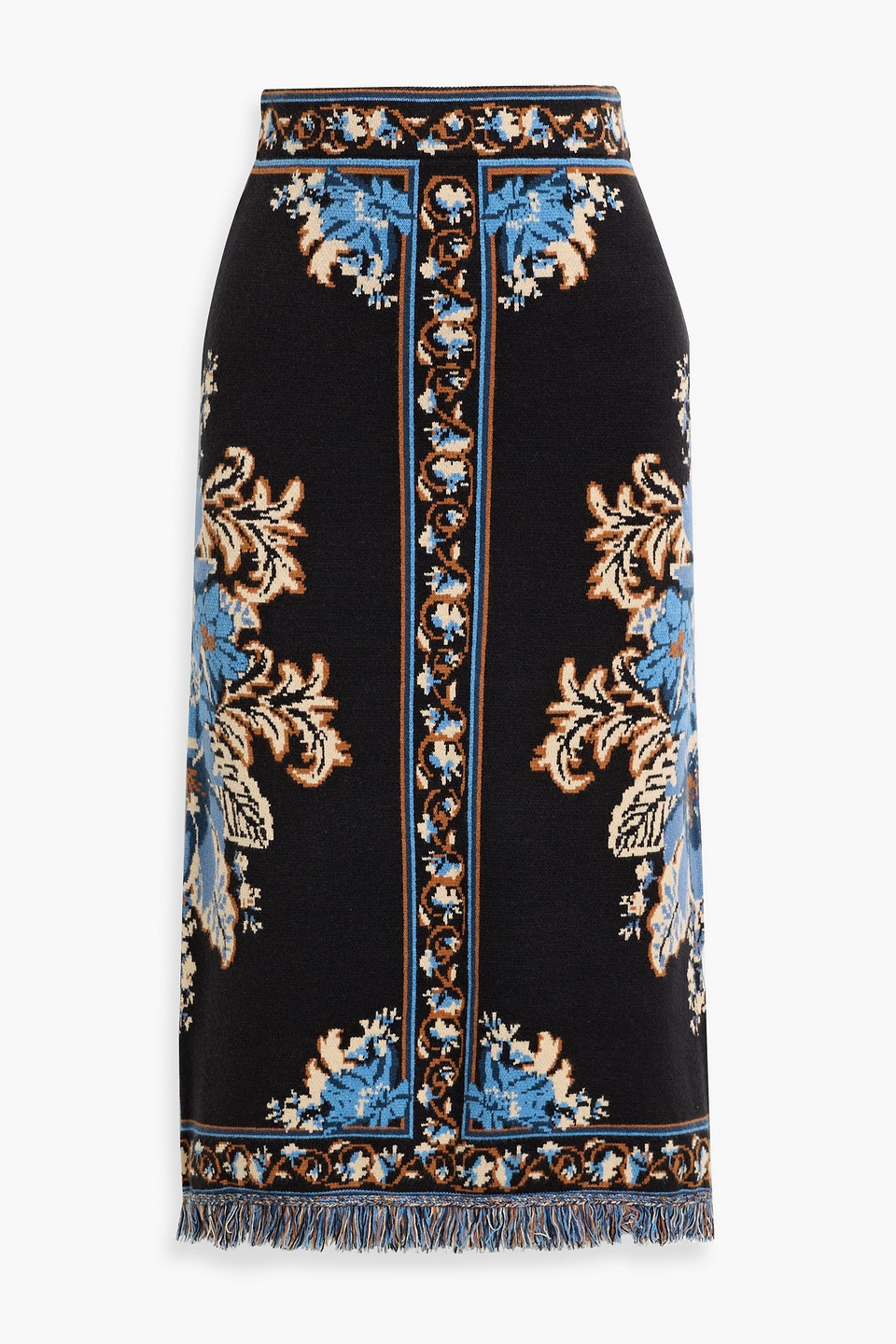 Farm Rio Black Blossom Tapestry Knit Skirt In Black