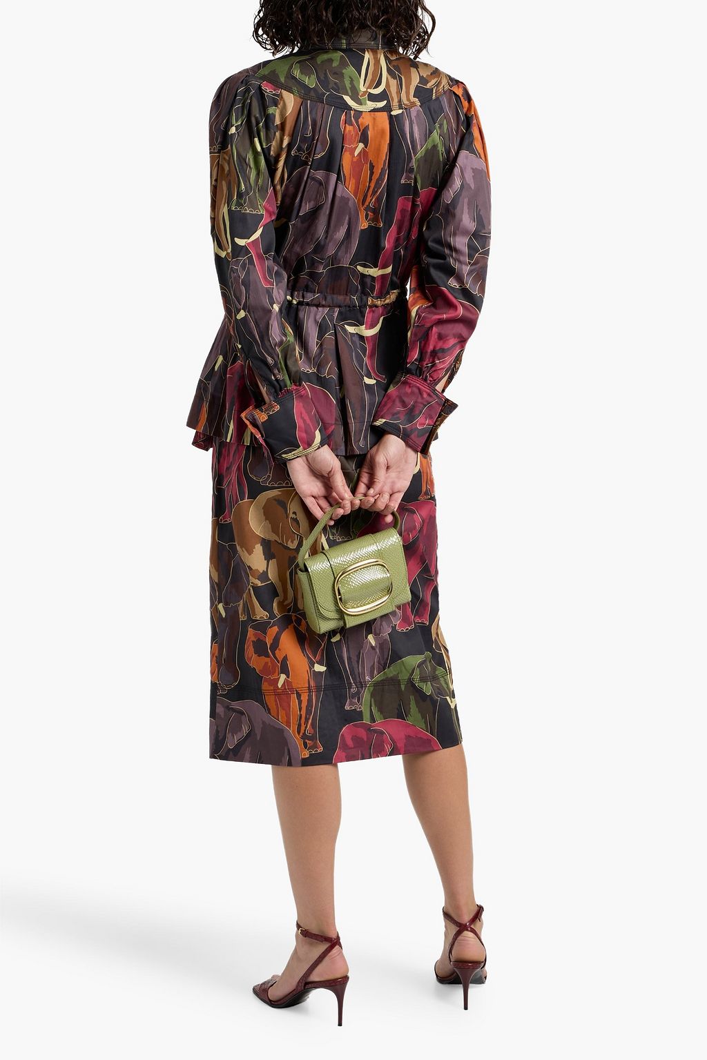 FARM RIO Printed cotton-poplin midi shirt dress