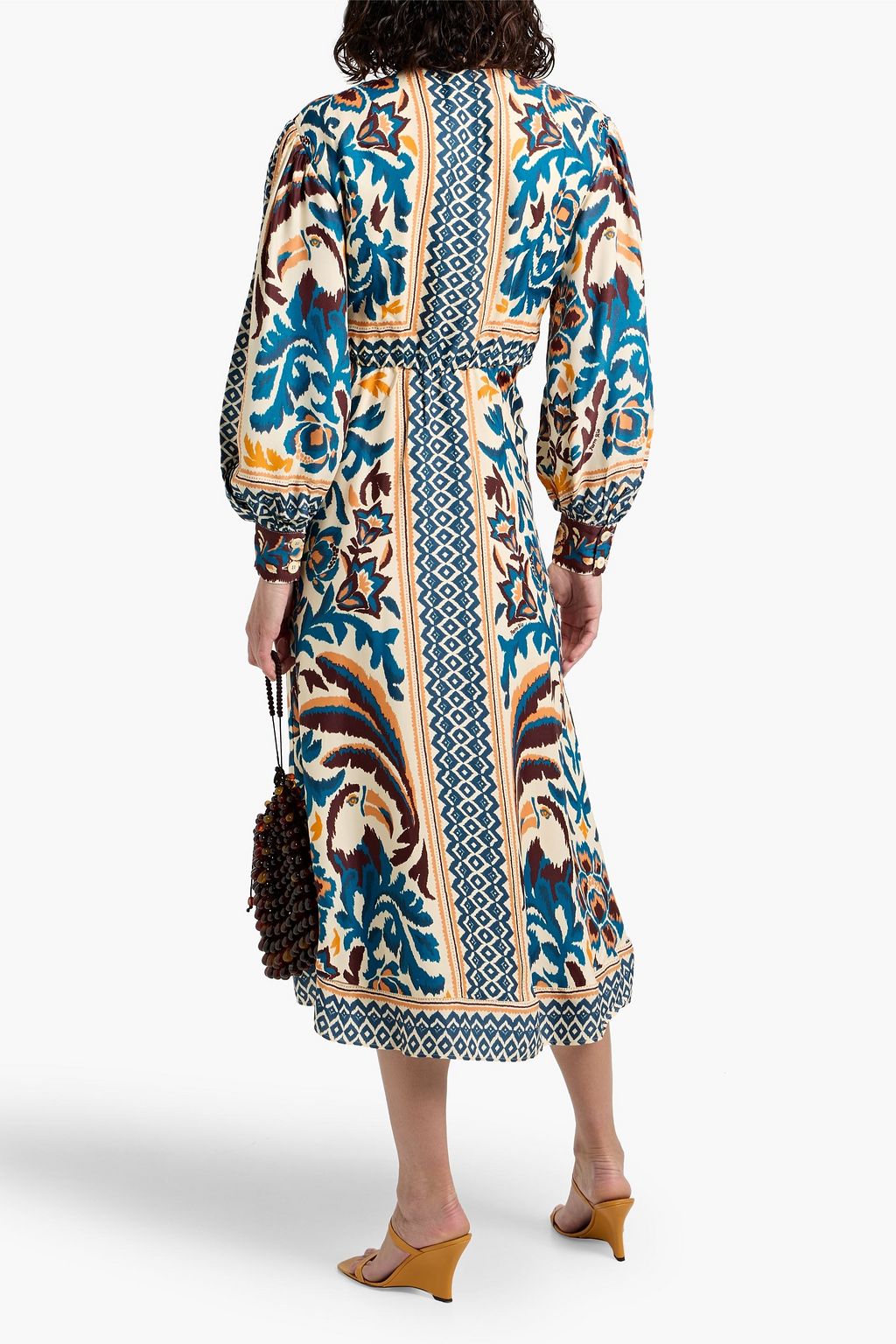 FARM RIO Printed satin midi shirt dress