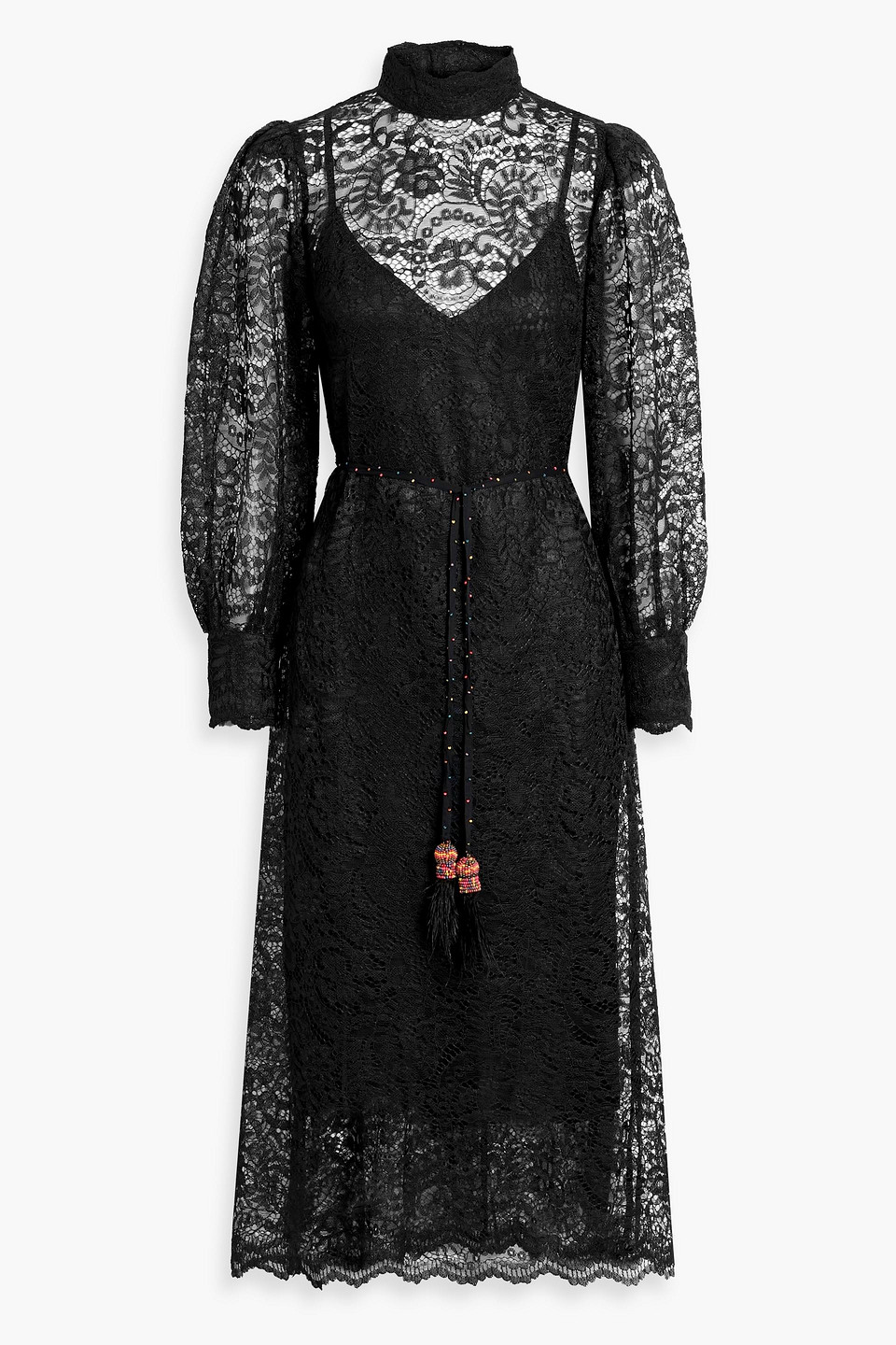 farm rio - corded lace midi dress - black - xxs