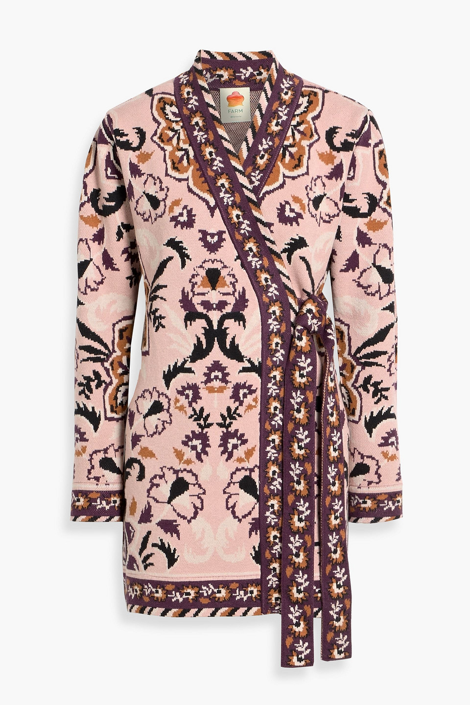 Farm Rio Jacquard-knit Mini Wrap Dress In Pink