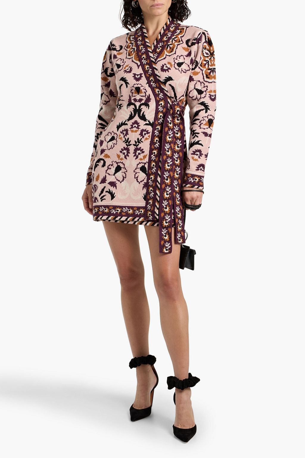 FARM RIO Jacquard-knit mini wrap dress