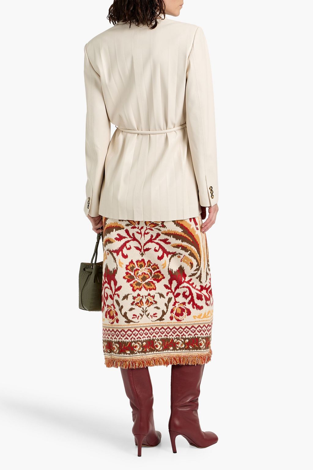 FARM RIO Fringed jacquard-knit midi skirt