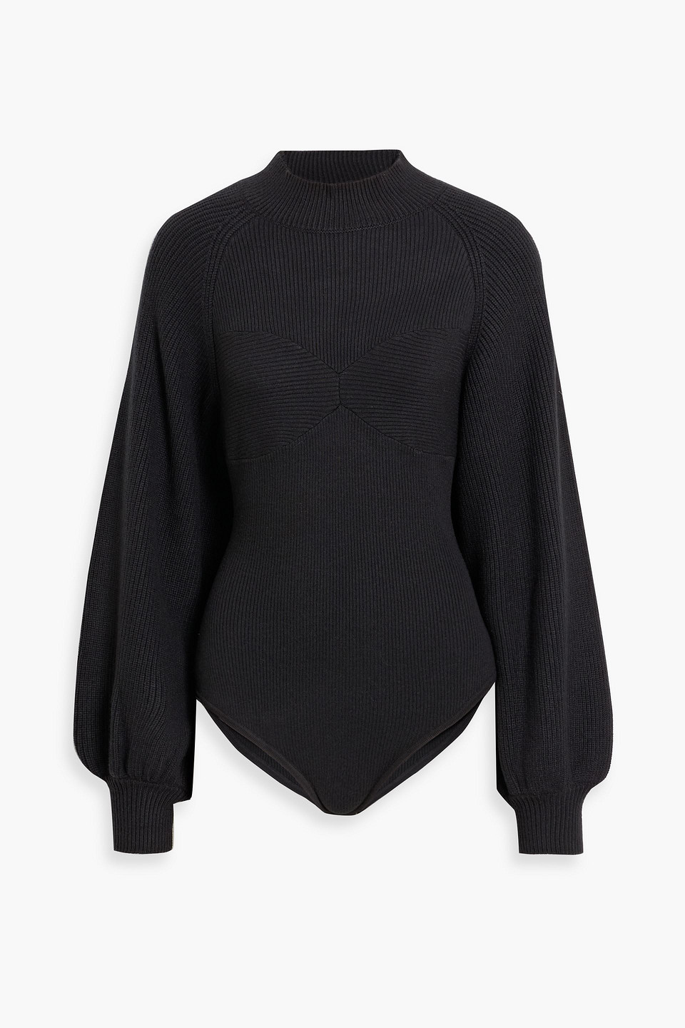 Farm Rio Twisted Cutout Ribbed-knit Bodysuit In Black