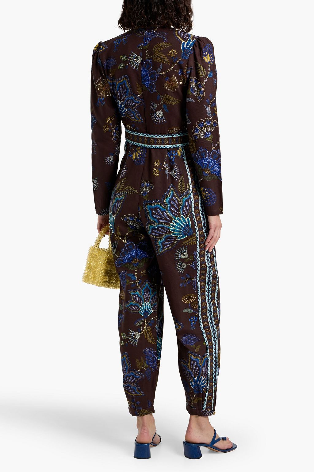 FARM RIO Belted printed cotton and Lyocell-blend canvas jumpsuit