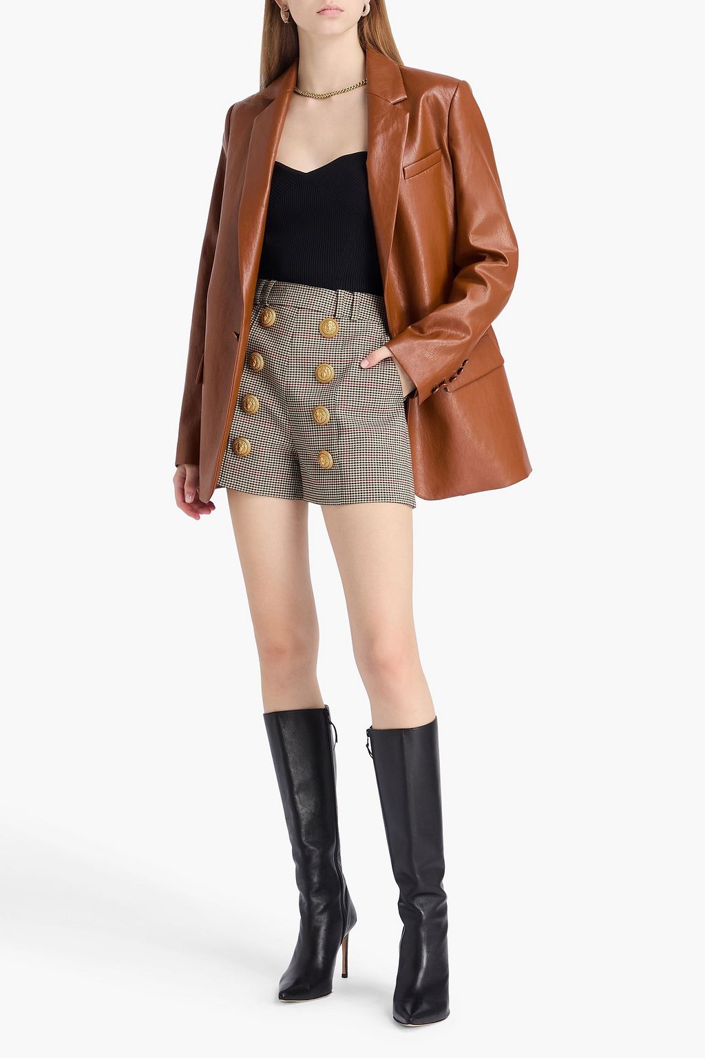 BALMAIN شورت من التويد بنقشة مربعات