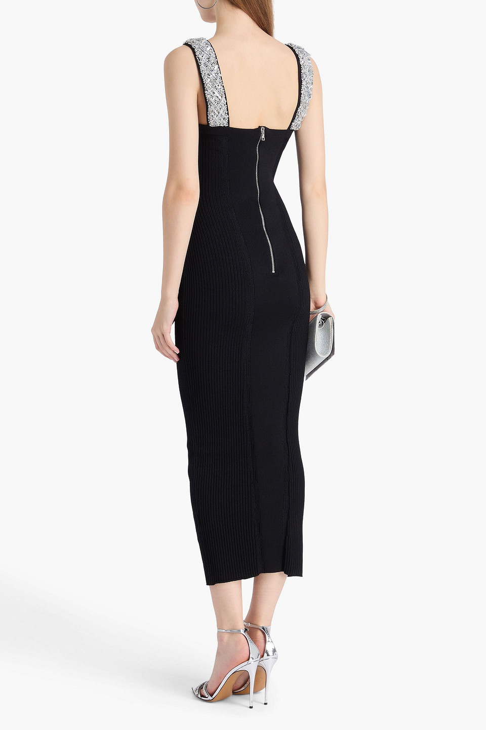  Balmain - Verziertes Midikleid Aus Rippstrick - Schwarz - Fr 36 