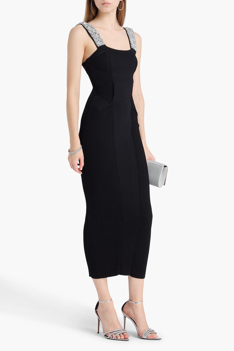  Balmain - Verziertes Midikleid Aus Rippstrick - Schwarz - Fr 36 