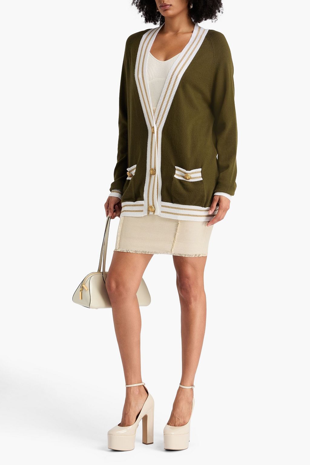 BALMAIN Embellished wool-blend cardigan