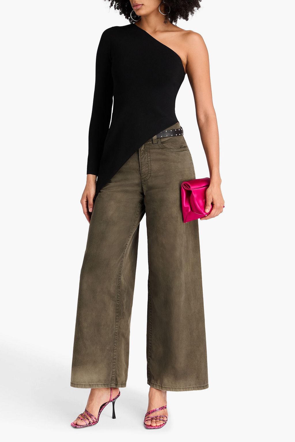 ALEXANDER WANG Faded cotton-twill wide-leg pants