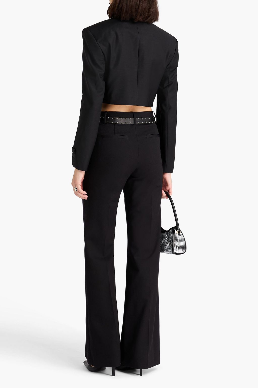 ALEXANDER WANG Cropped layered cotton-poplin and wool-blend blazer