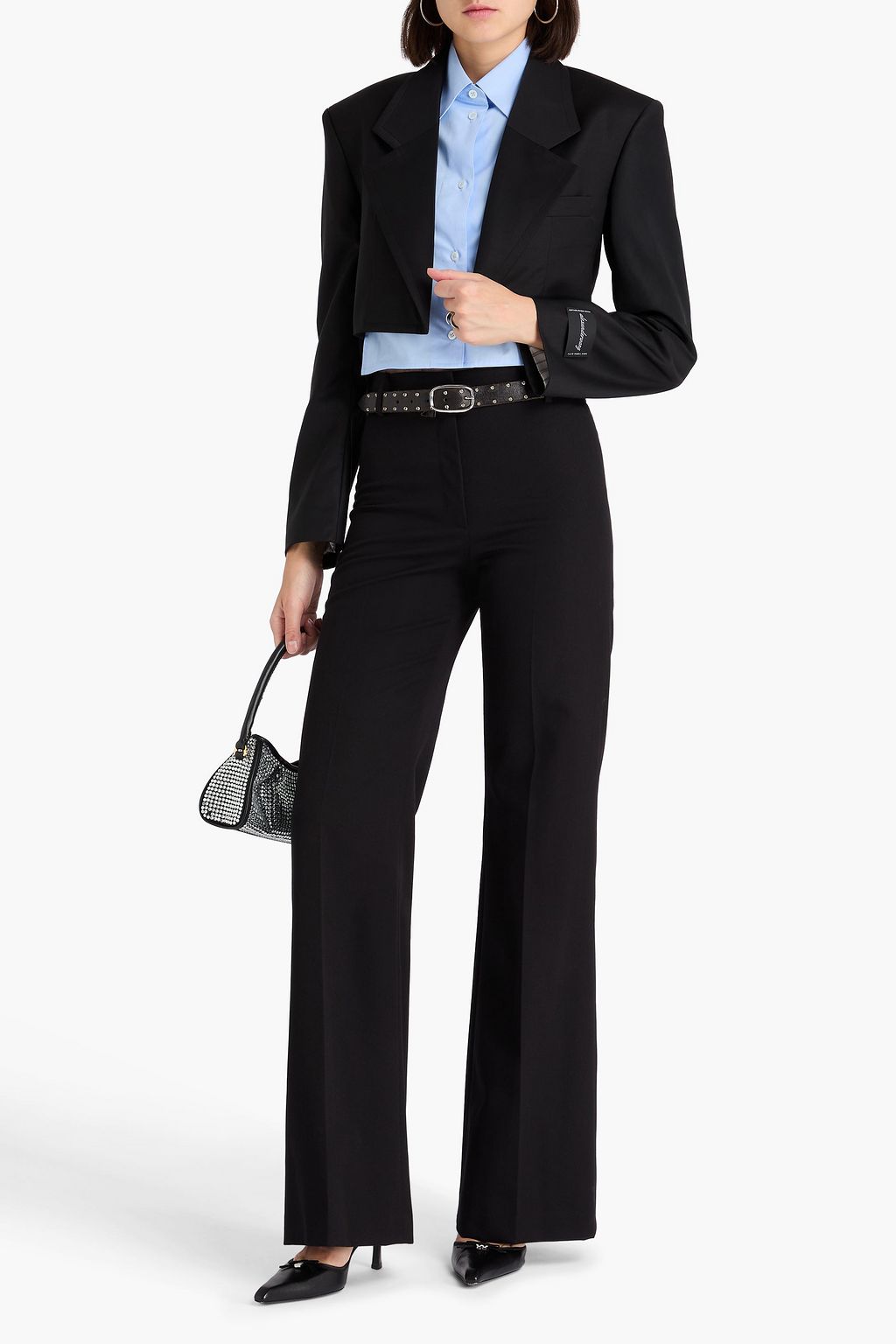 ALEXANDER WANG Cropped layered cotton-poplin and wool-blend blazer