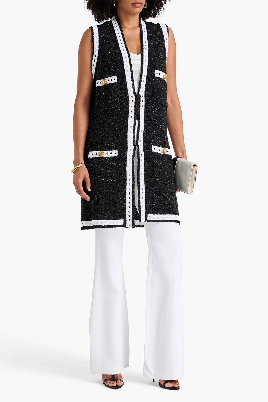 BALMAIN Two-tone wool-blend cardigan