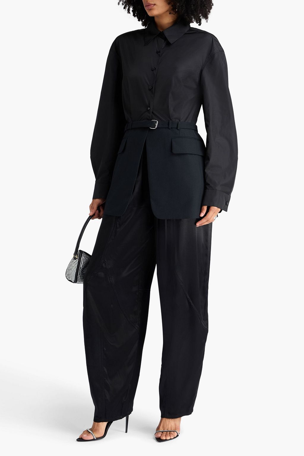 ALEXANDER WANG Belted shell-paneled wool-blend blazer
