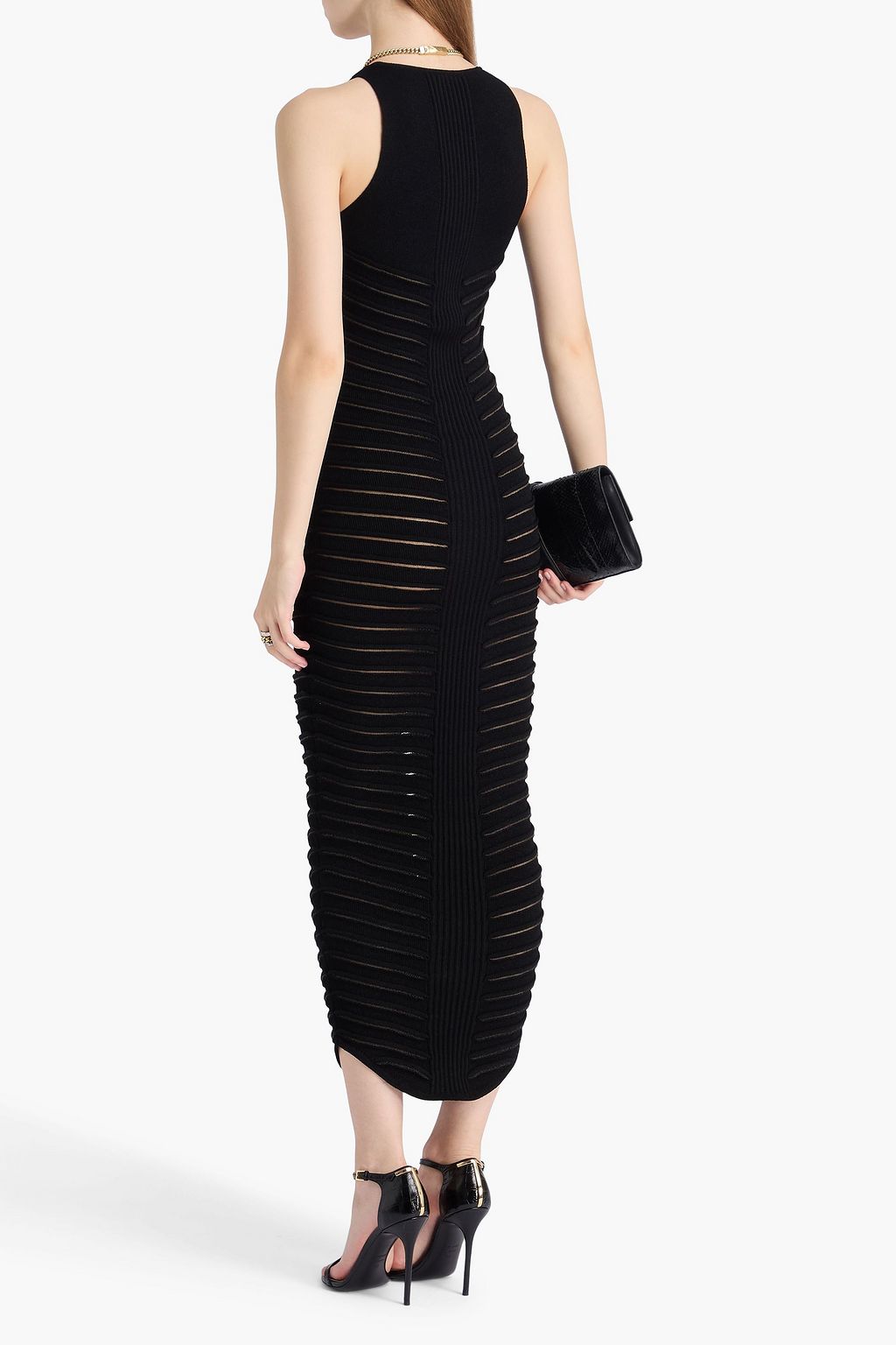 BALMAIN Cutout ribbed-knit maxi dress