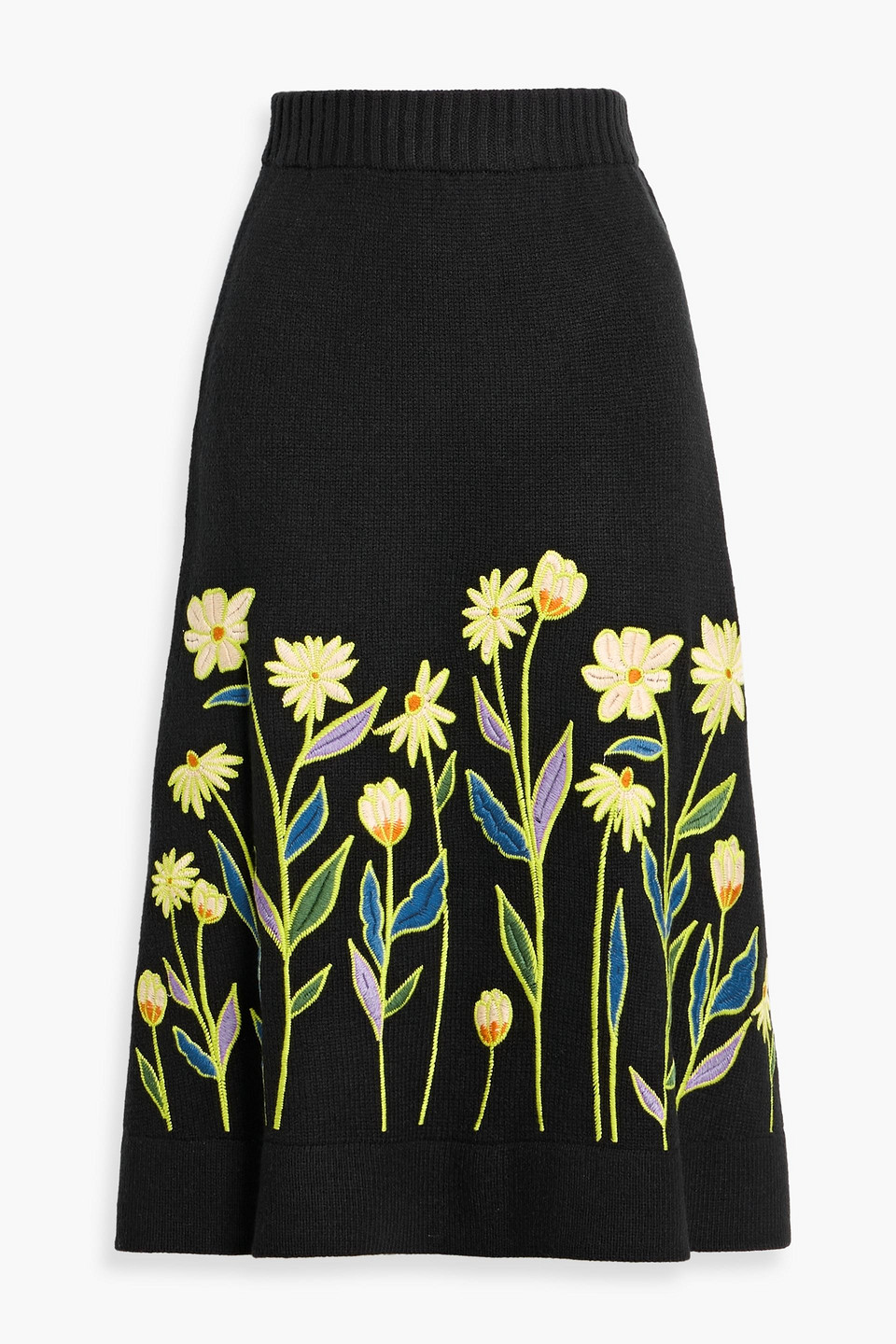 Farm Rio Embroidered Knitted Midi Skirt In Black