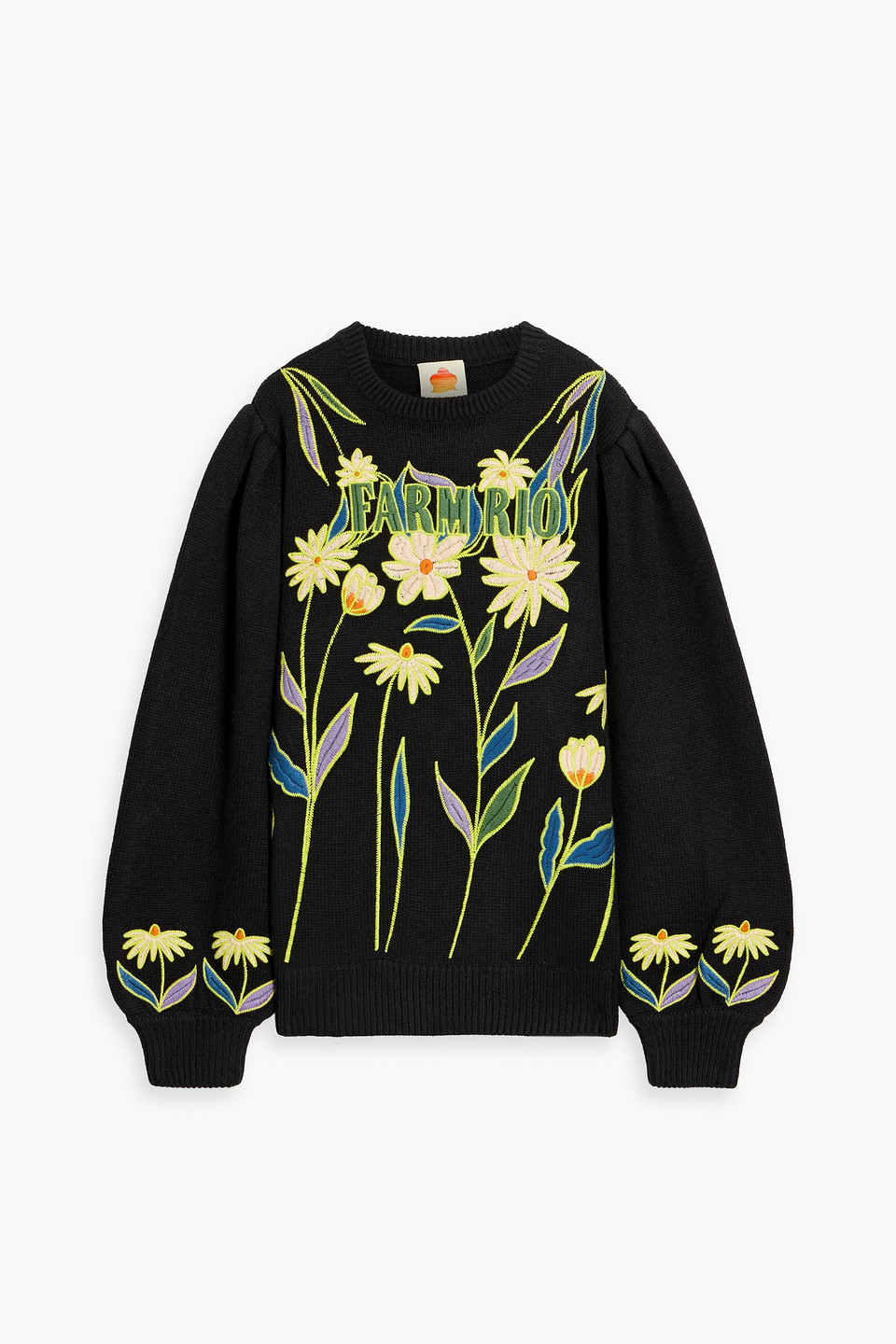 Farm Rio Embroidered Knitted Sweater In Black
