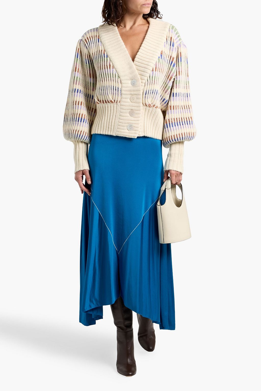 FARM RIO Striped ribbed-knit cardigan