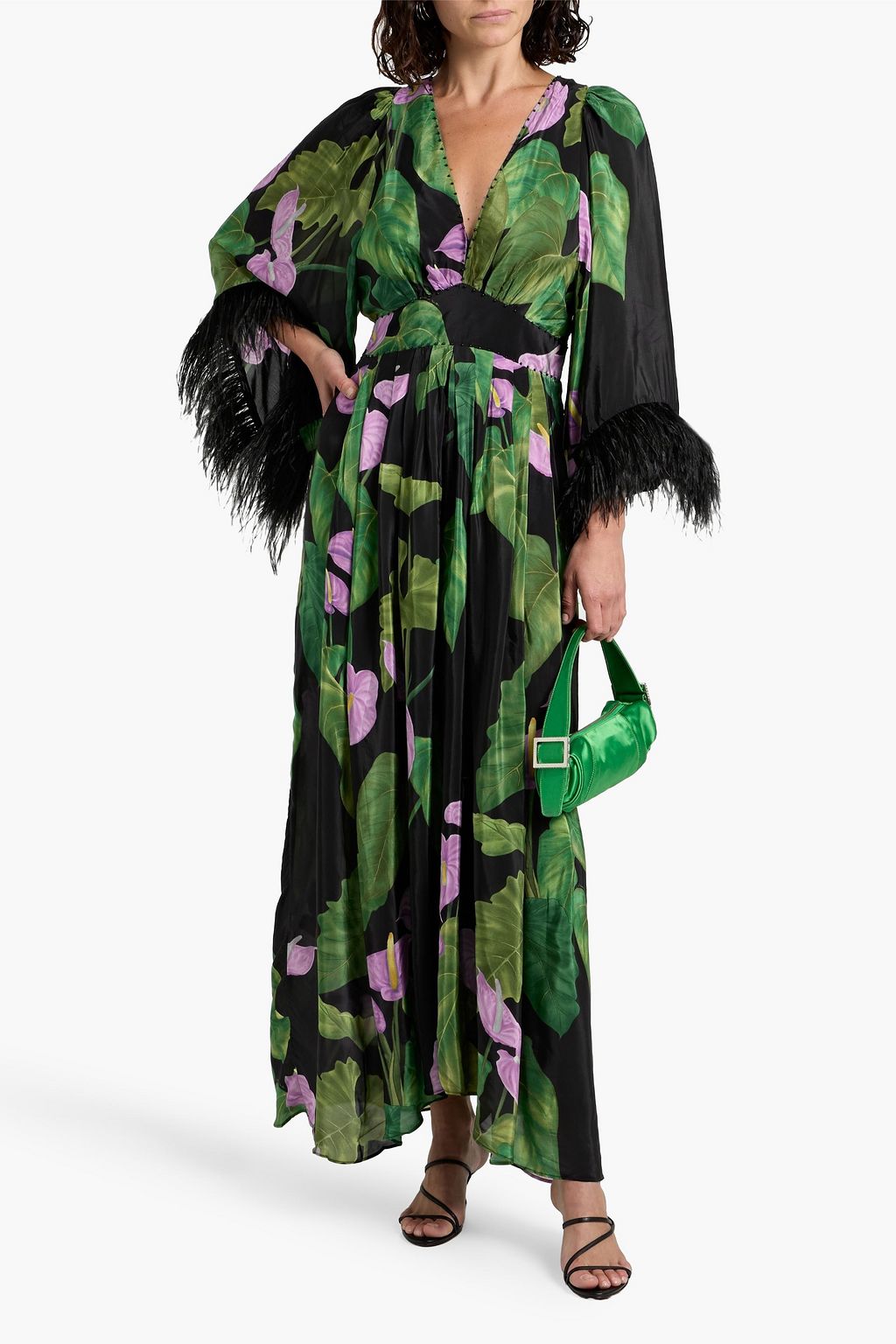 FARM RIO Embellished floral-print voile maxi dress