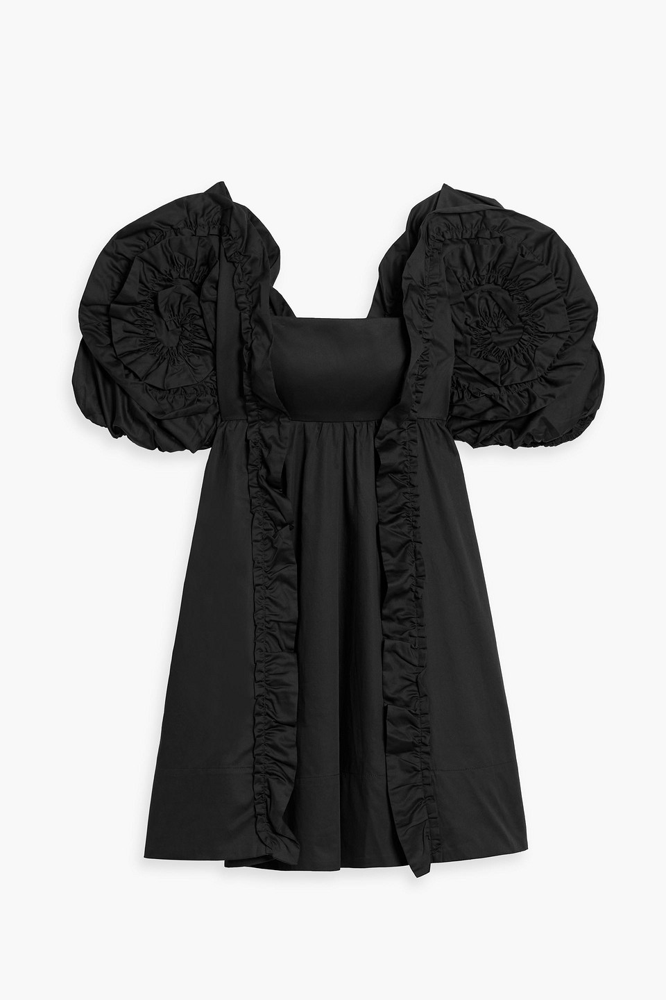 Farm Rio Ruffled Cotton-sateen Mini Dress In Black