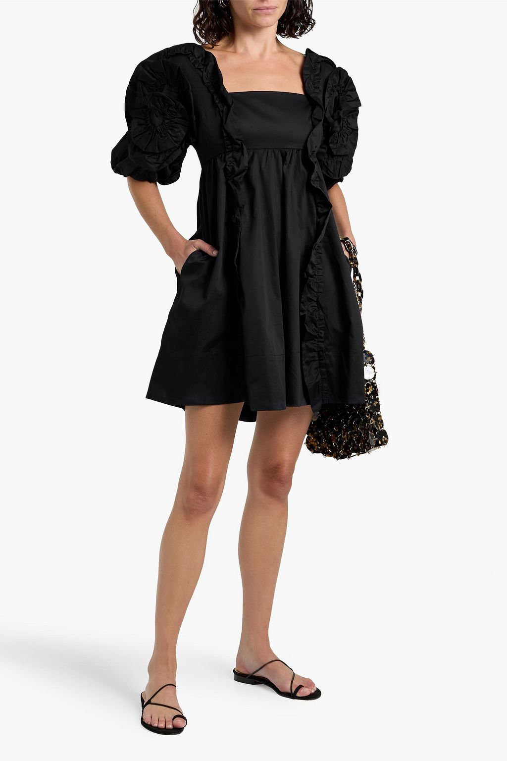 FARM RIO Ruffled cotton-sateen mini dress