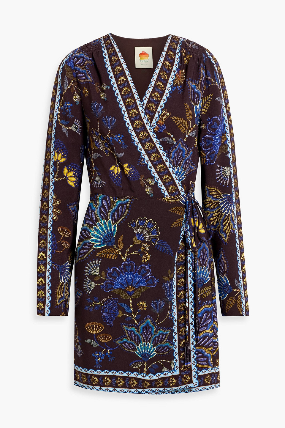Farm Rio Printed Crepe Mini Wrap Dress In Multi