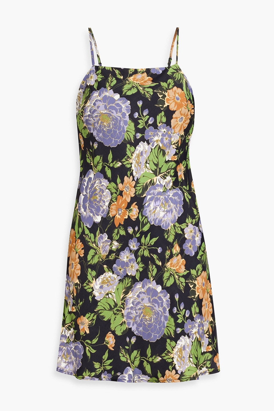 farm rio - floral-print twill mini slip dress - black - xs