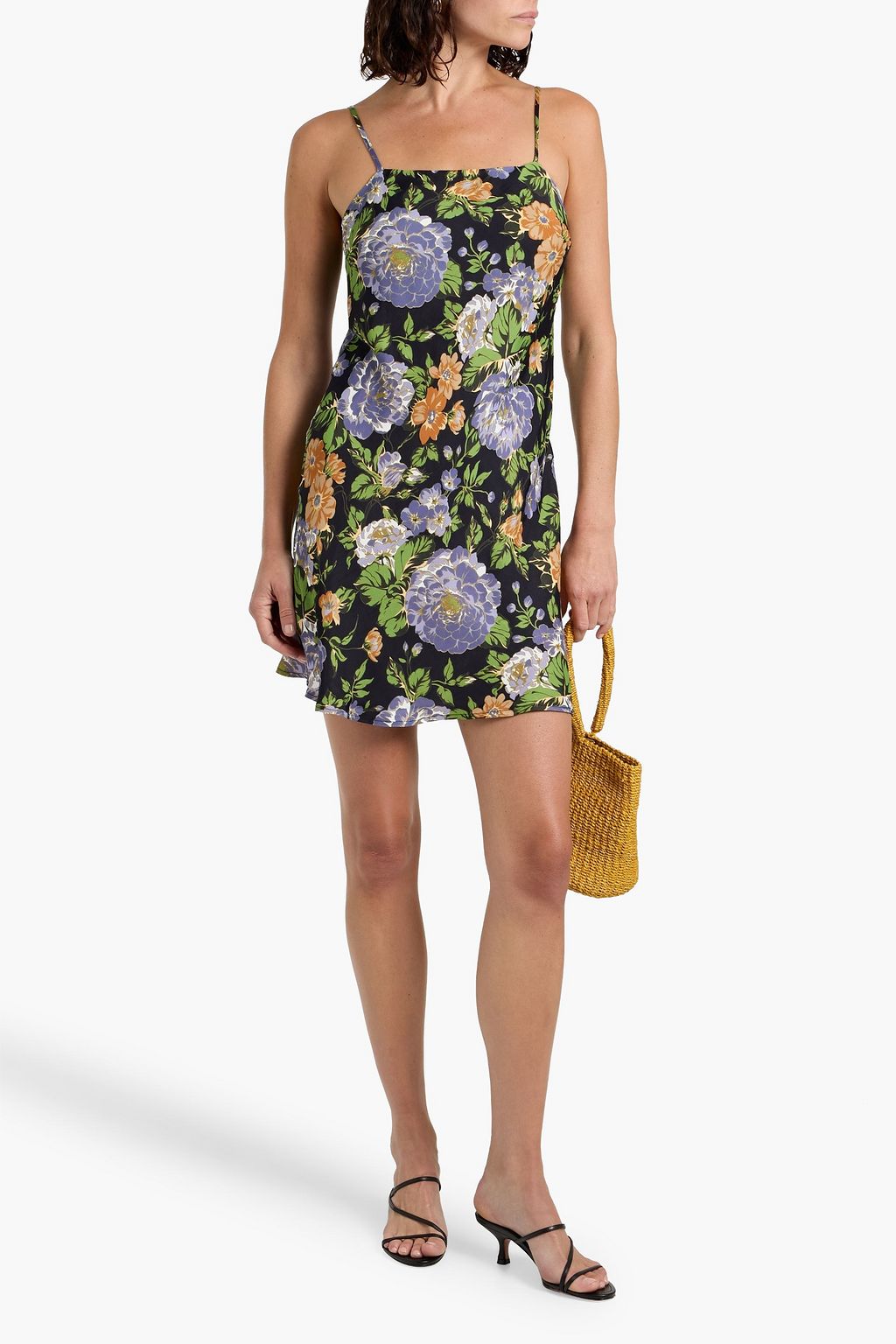 FARM RIO Floral-print twill mini slip dress