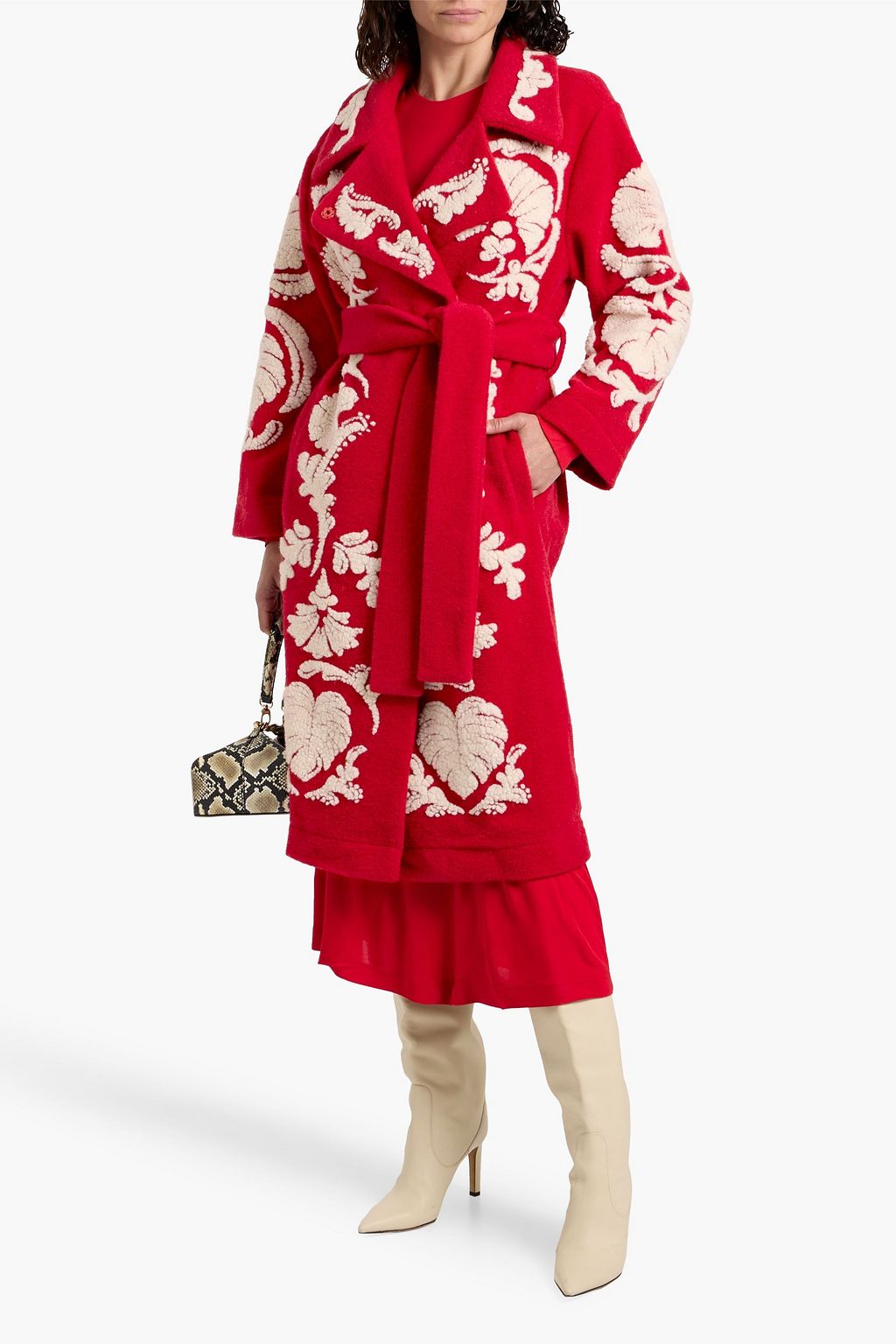 FARM RIO Belted jacquard-fleece coat