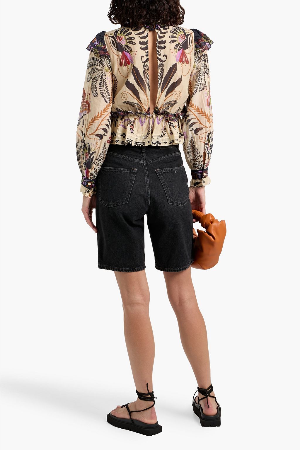 FARM RIO Ruffled printed cotton-voile blouse
