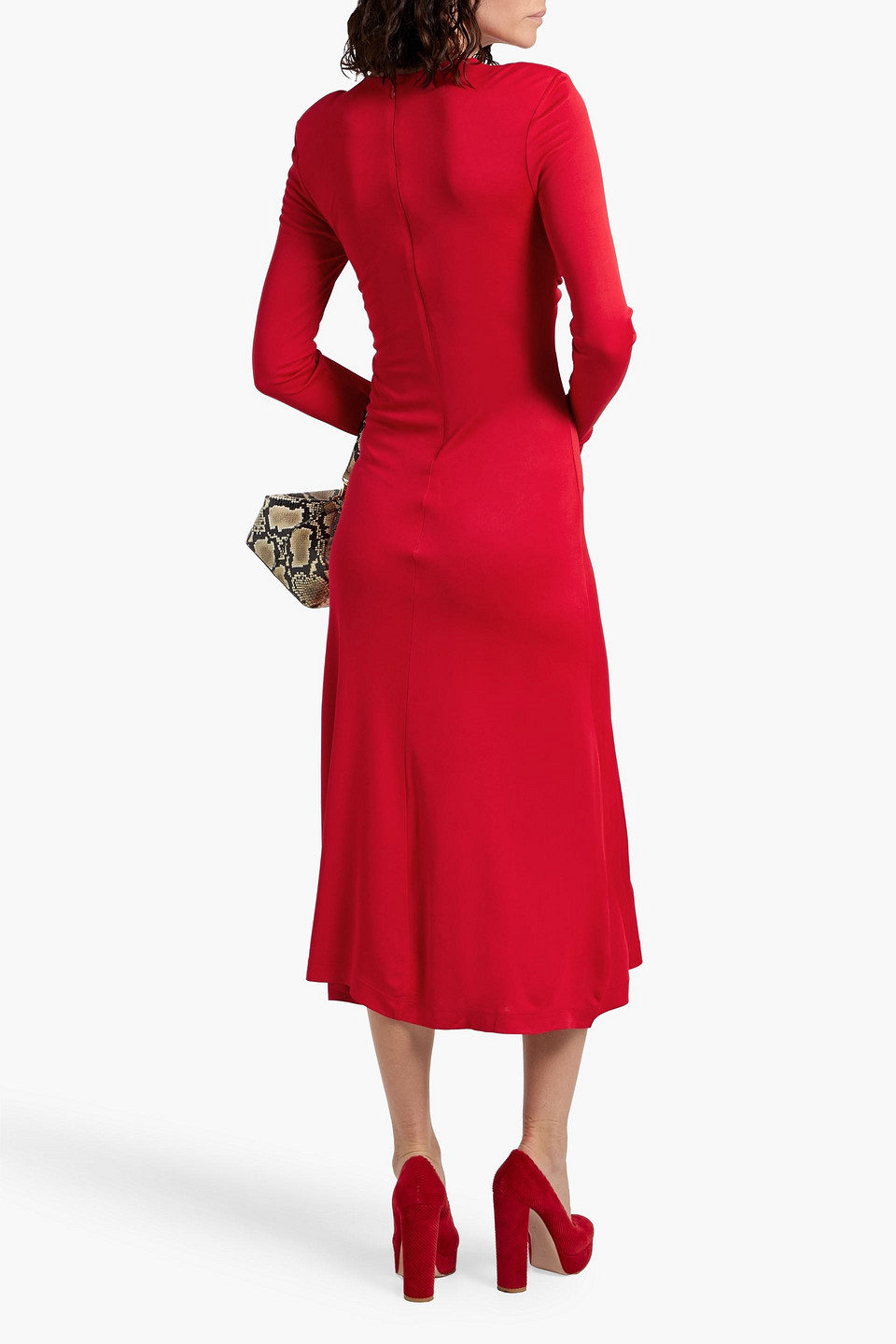Farm Rio Twisted Jersey Midi Dress In Red