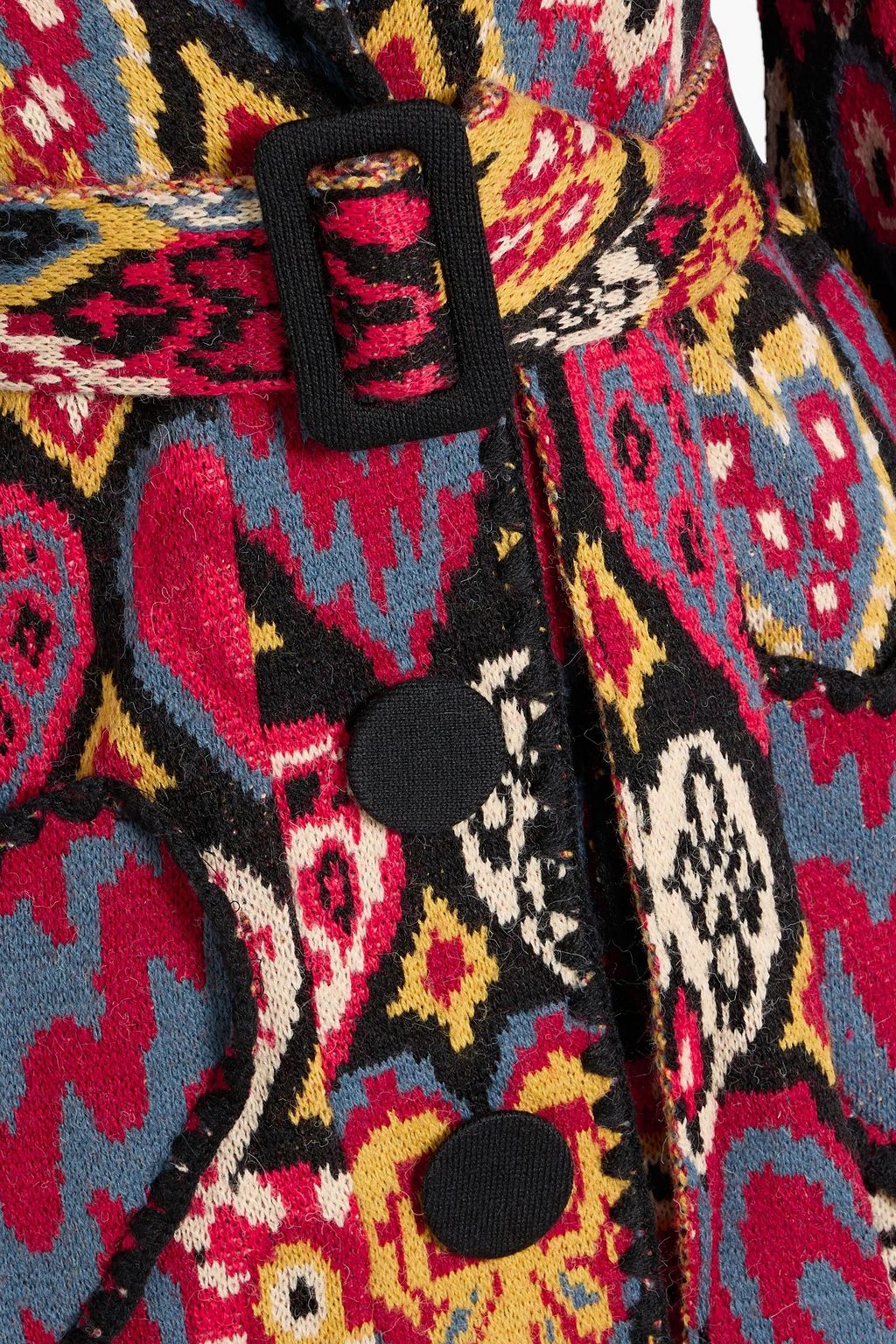 FARM RIO Belted jacquard-knit cardigan